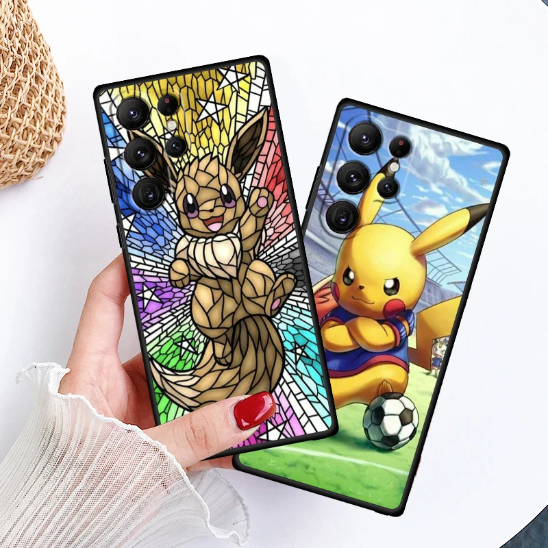 P-Pokemon P-Pikachu Cute For Samsung Galaxy S24 S23 S22 S21 S20 FE S10 S10E Plus Ultra Pro Lite 5G Black Funda Phone Case