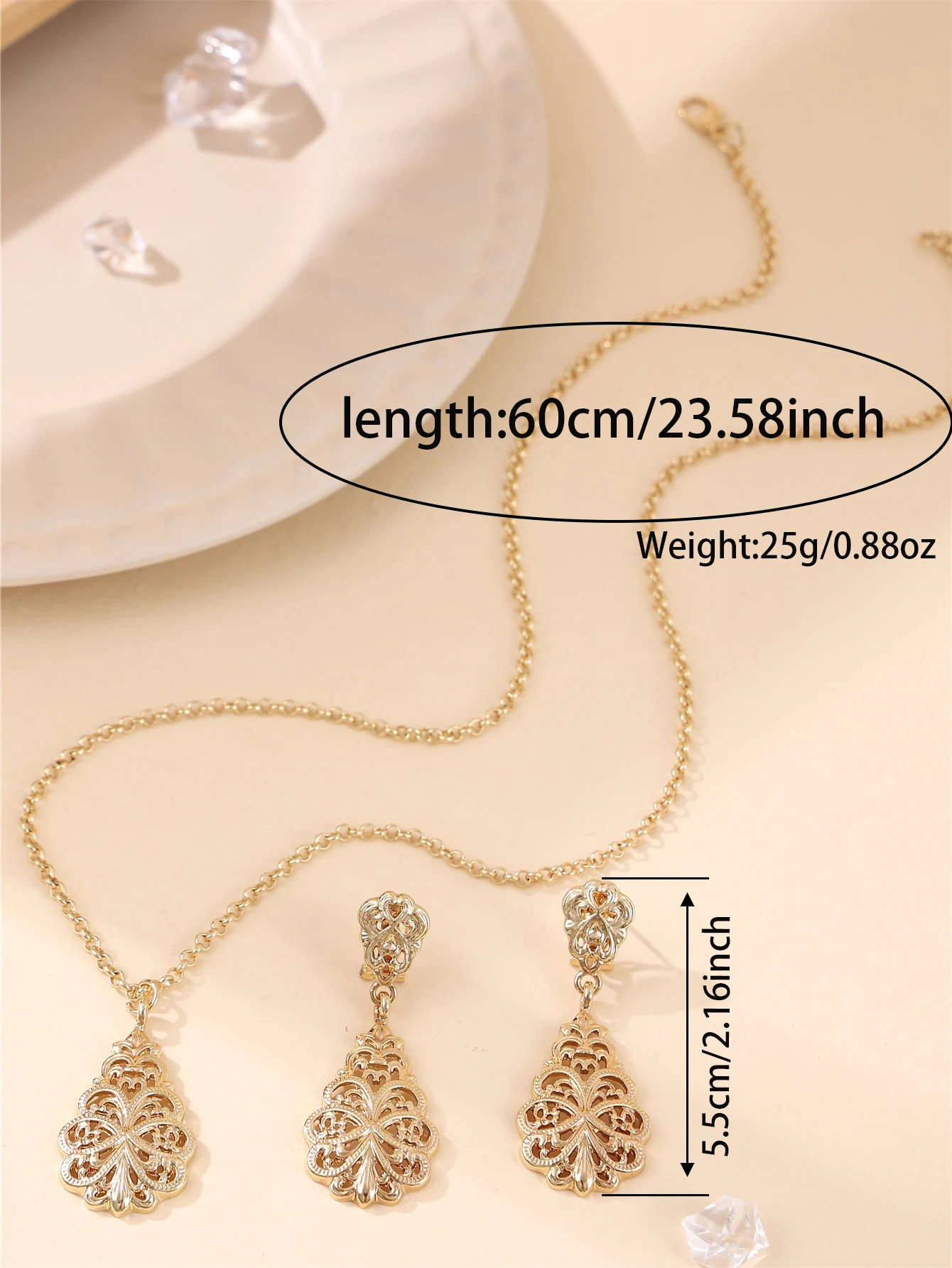 مجموعة مجوهرات على الطراز العتيق لقصر المرأة (قلادة وأقراط مجوفة) هدية مهرجان حفلات الزفاف في الشرق الأوسط #5