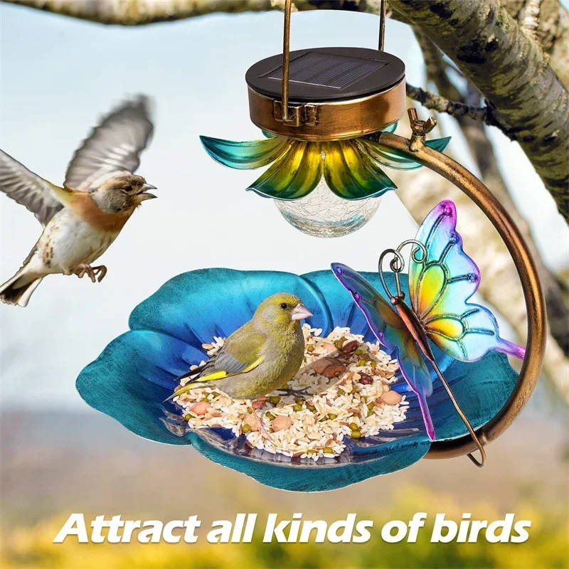 Outdoor Solar Bird Feeder Garden Hanging Decoration Bird Feeding Garden Wild Bird Seed Dispenser Holder Food Container Dropship