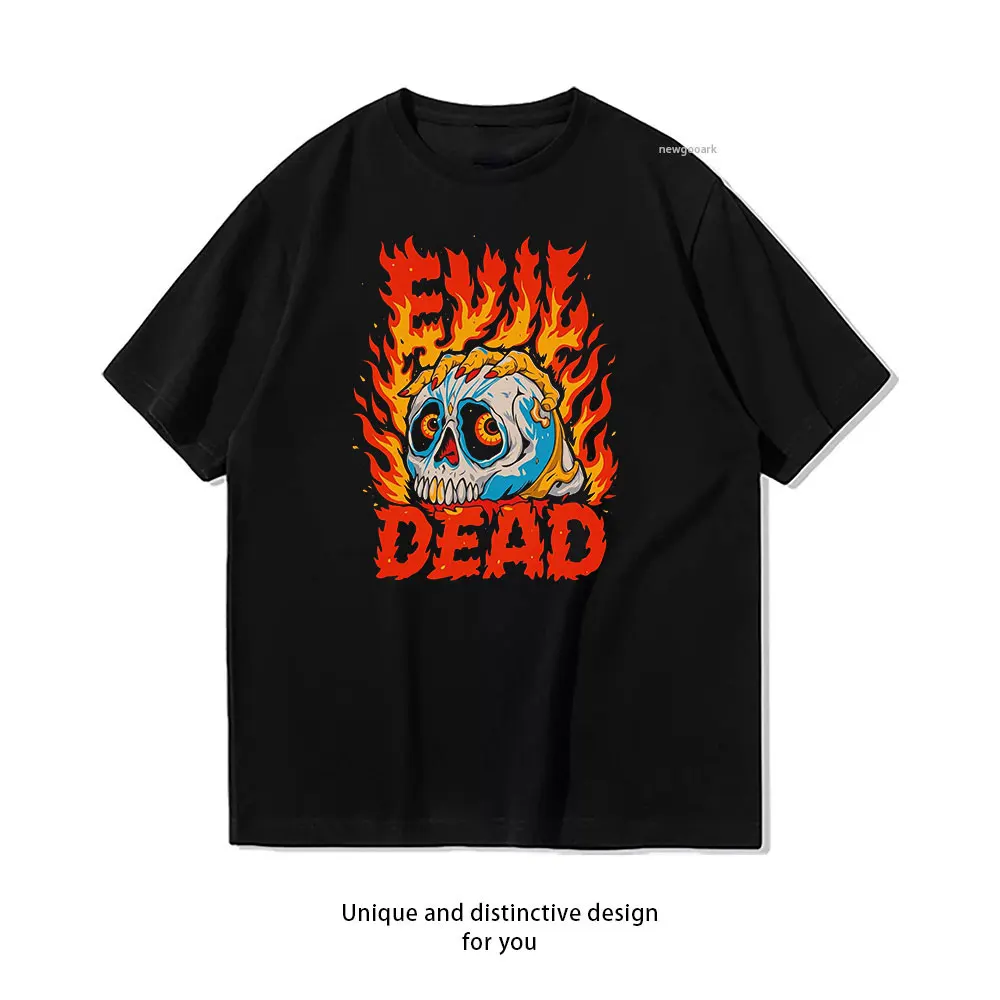 Fiery Skull T-Shirt Print T-Shirt Casual cotton graphic t shirts Creative streetwear Classic O-neck shirt