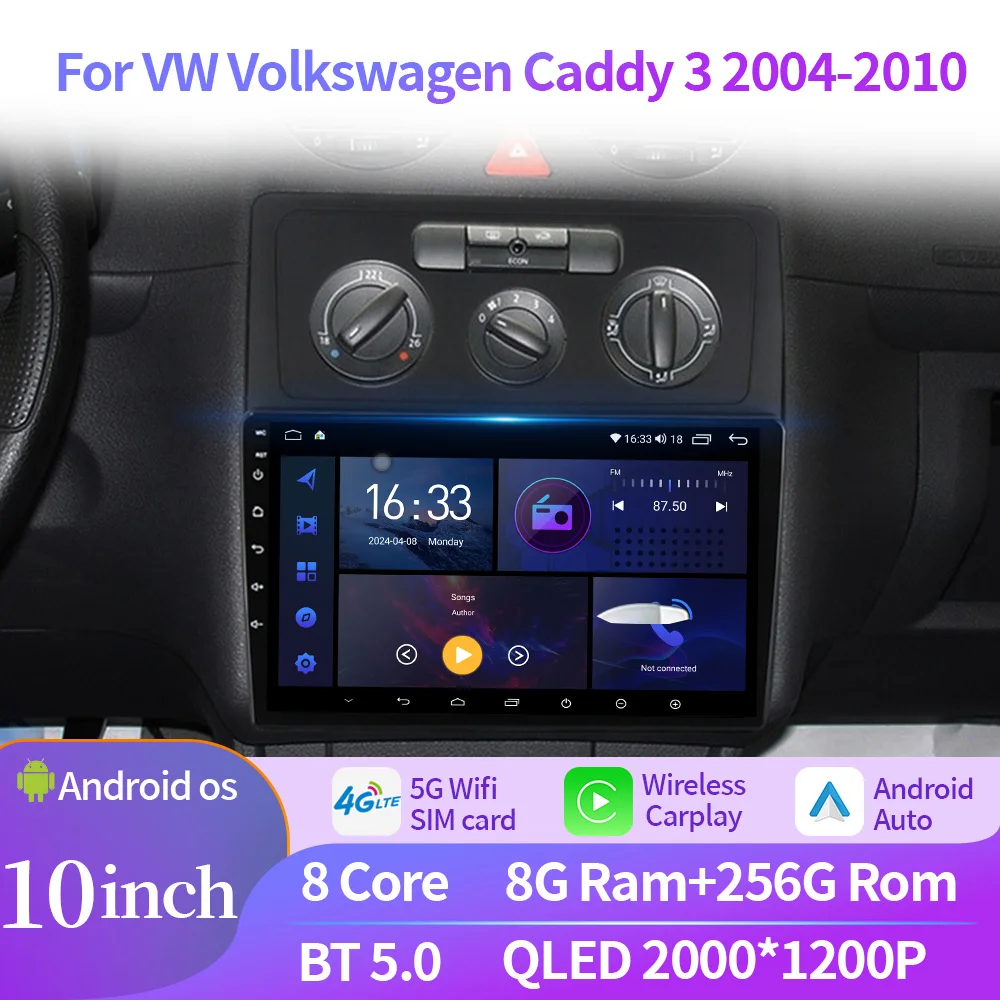 For VW Volkswagen Caddy 3 2004-2010 Android Auto Radio Car Radio Multimedia GPS Wireless Apple Carplay Navigation Screen Stereo