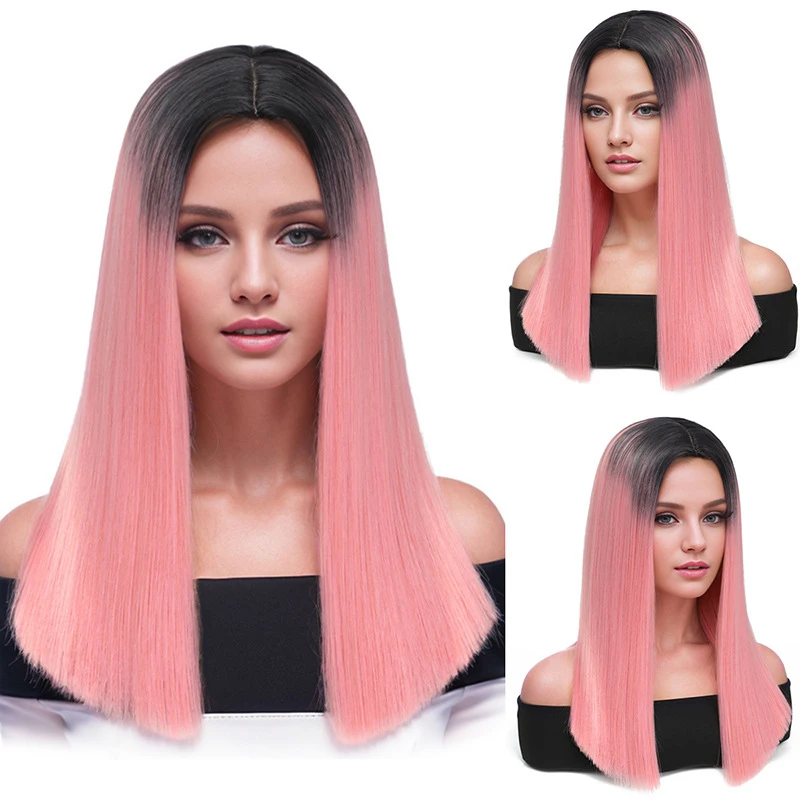 European and American , gradient color bob short straight hair synthetic fiber wigs