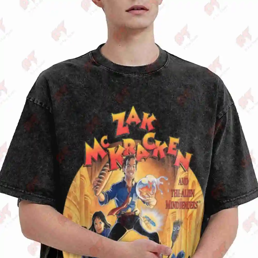 Zak McKracken Commodore C64 Vintage Video Game 80s90s Vintage Washed Tee Pure Cotton T-Shirt