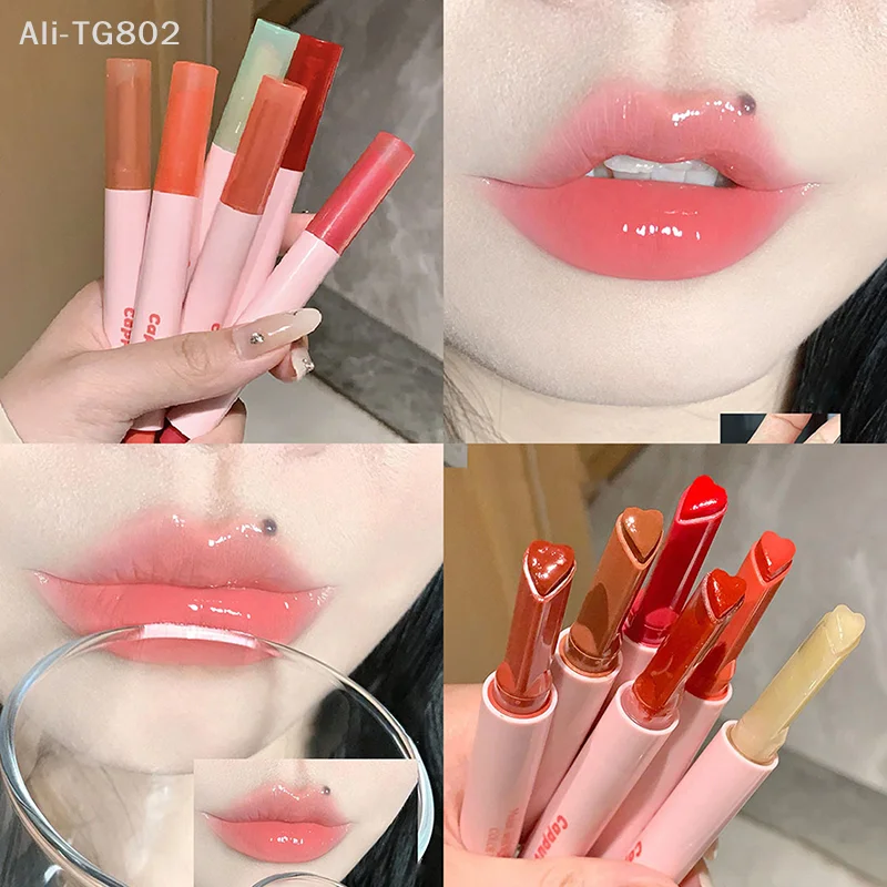 1개 쉬머 하트 젤리 립스틱 펜 수분 공급 아이스 로즈 솔리드 립글로스 립 틴티드 모이스춰라이징 워터 글로스 포멜로 립밤