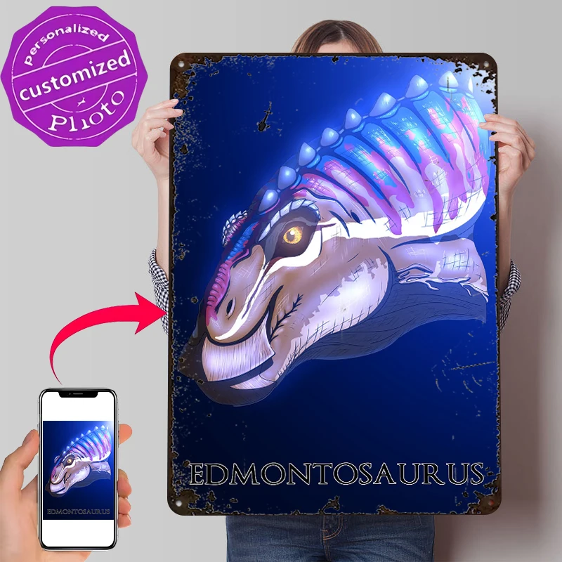 Edmontosaurus Lightly 3D Poster Customized Vintage Metal Signs Wall Art Retro Tin Plaque for Home Decoration Gaming Decor Luxury
