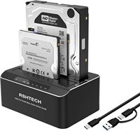 RSHTECH Hard Drive Docking Station Dual Bay Aluminum External 2.5 & 3.5 inch SATA HDD/SSD Enclosure Supports UASP Offline Clone