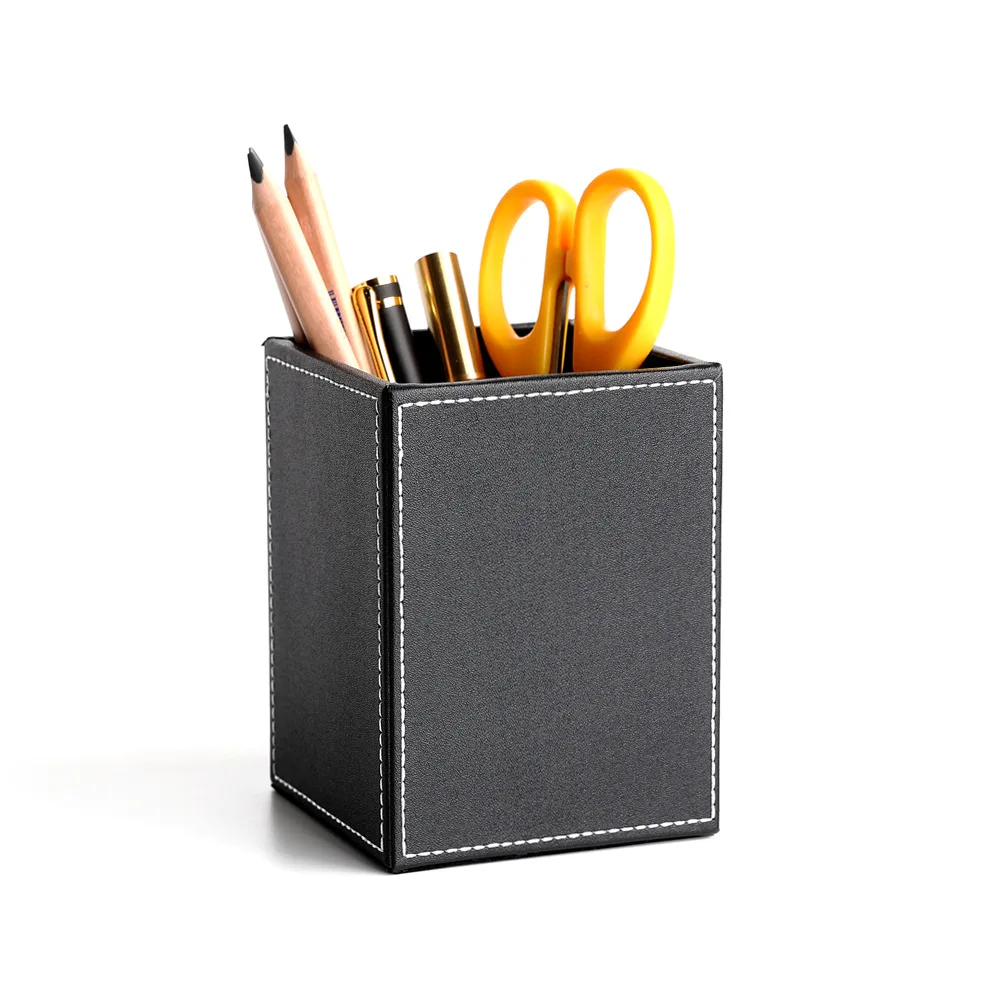 

Leather Pen Holder Office Supplies Storage Gifts Multifunctional Cute Desktop Storage Box Creative Square Pen Holder