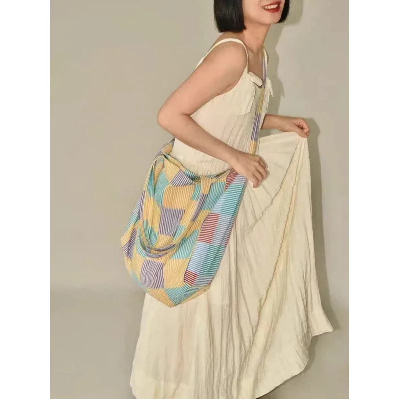 Сладкая и большая вместительная холщовая сумка, повседневная и свежая сумка через плечо на одно плечо, стиль для летних каникул