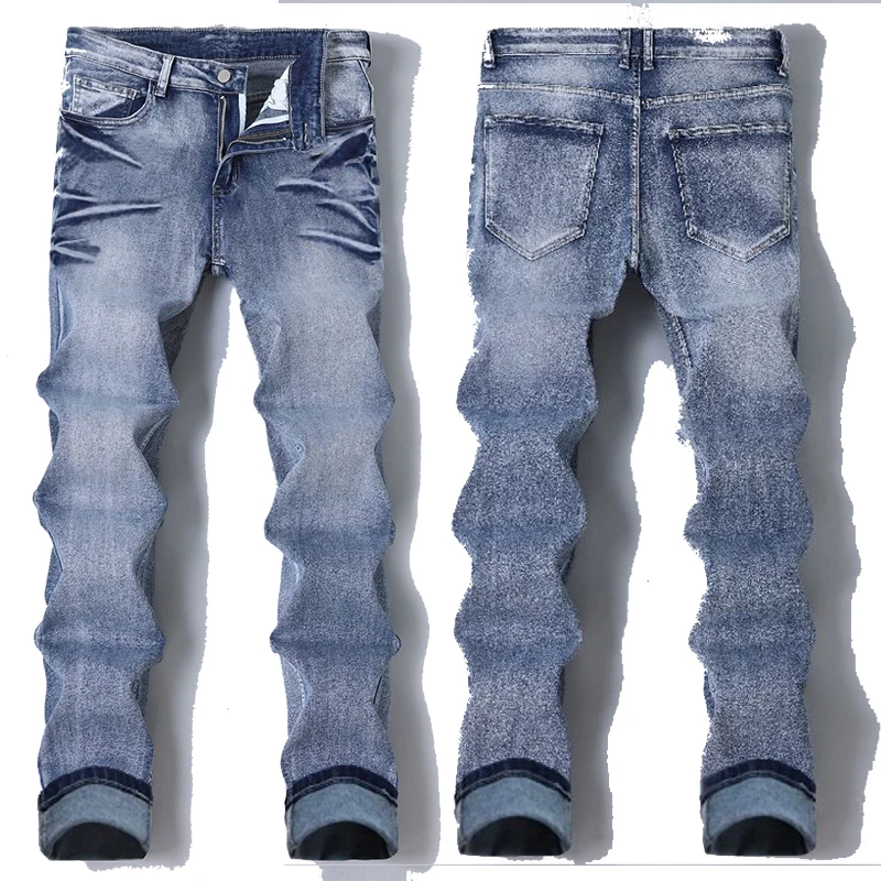 Men's Jeans Distressed Washed White Elastic Pants Slim Fit Small Feet Tie Dye Blue All Season Daily Casual
