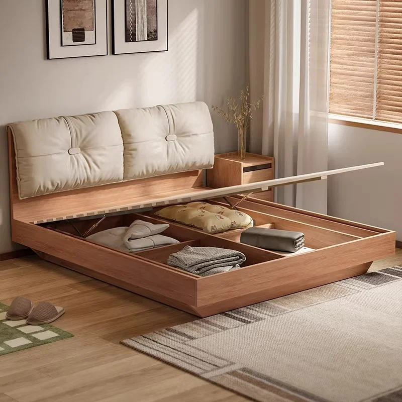 2026 King and Queen Size MDF Melamine Bedroom Soft-backed bag high box bed simple modern small apartment box storage storage bed