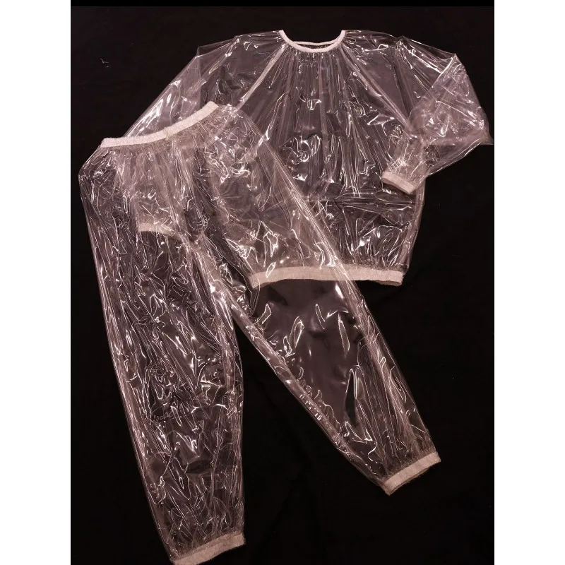 Tuta Trasparente in PVC Antipioggia per Sport, Set Sauna per Aumentare la Sudorazione, Abbigliamento Fitness con Vita Stretta e Gambe con Polsino, Virale per Uso Quotidiano