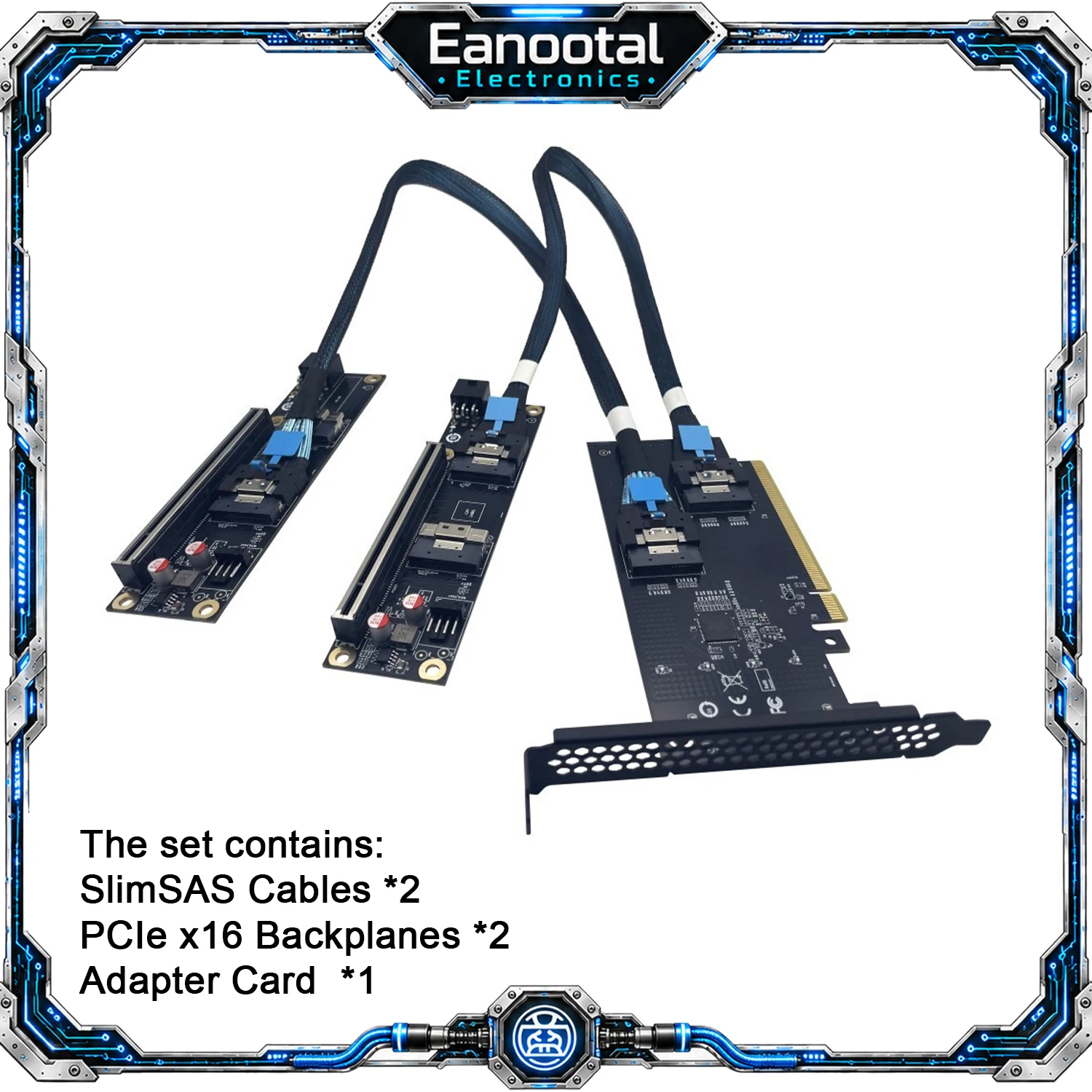 PCIe 4.0 X16 Bifurcation Riser Kit SlimSAS SFF-8654 Dual GPU Extension Adapter Card for Desktop Gaming Workstation
