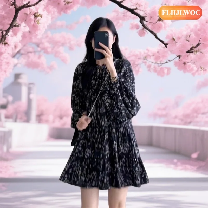 花柄ミニワンピース 日本風 可愛い キュート ガールズ レディース カジュアル ゆったり ブラック 花柄プリント 長袖 蝶ネクタイ シャツワンピース ベスティドス