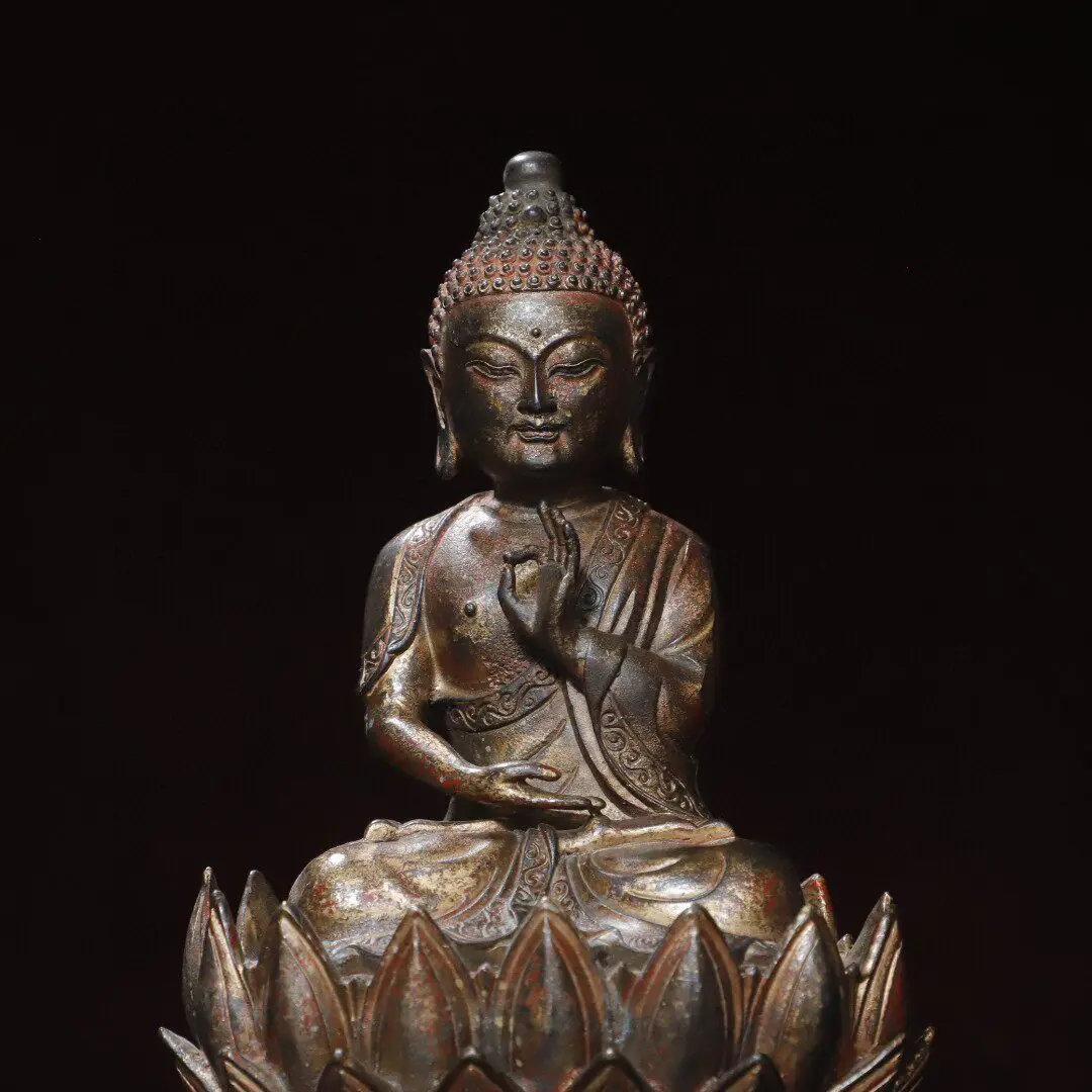 Brass Gold Gilded Amitabha Shakyamuni Buddha Statue Living Room Temple Desktop Decor