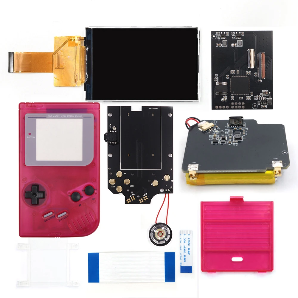 Комплект подсветки экрана GameBoy GBO DMG IPS V5 Pro с предварительно вырезанным корпусом и перезаряжаемой батареей, встроенным экранным меню FRM
