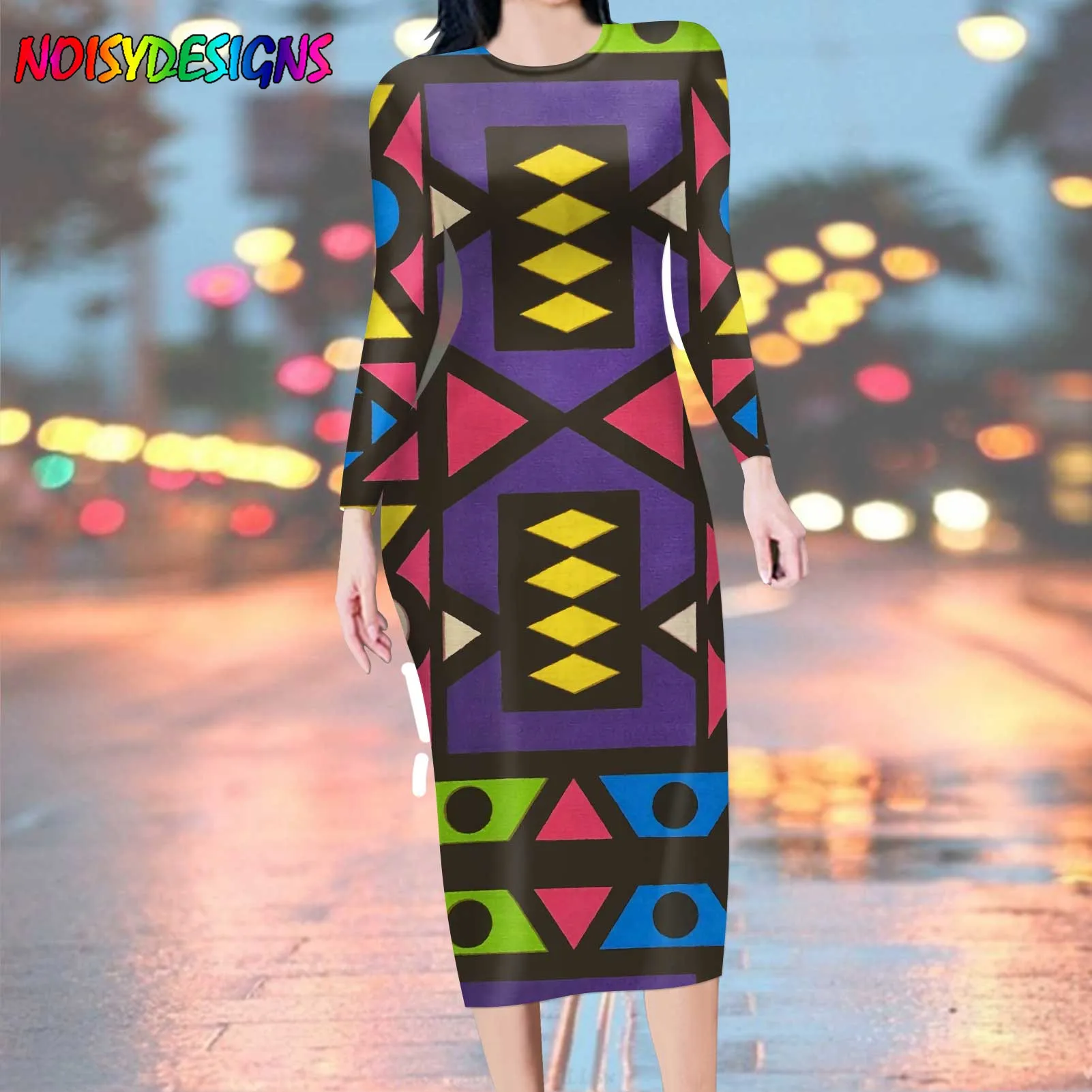 NOISYDESIGNS Ankara African Tribal Prints Women Long Dress Long Sleeve Bodycon Sexy 2024 Autumn Clothes Party Robe Longue 2024