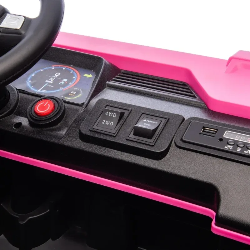 Elektryczny samochód dla dzieci 12V, 3-osobowy z napędem 4WD, pilotem, światłami LED, pistoletem na wodę, muzyką Bluetooth, 3-biegowy, dla dzieci w wieku 3-8 lat