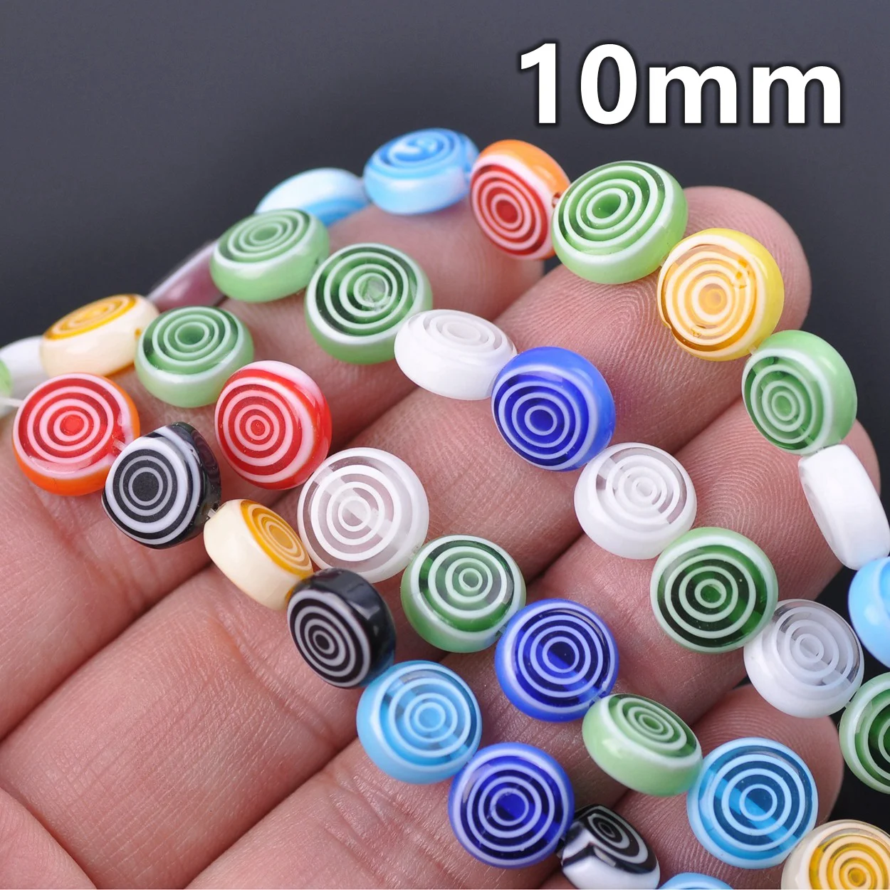 Random Mixed Circles Patterns Flat Round Shape 10mm Millefiori Lampwork Glass Loose Beads For Jewelry Making DIY