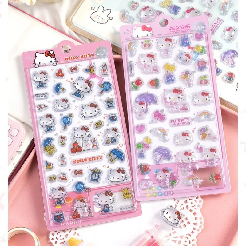 

2pcs Hello Kitty 3D Relief Crystal Stickers Children Cartoon Toy Doors Refrigerator Decorations Cute Women Accessories Wholesale