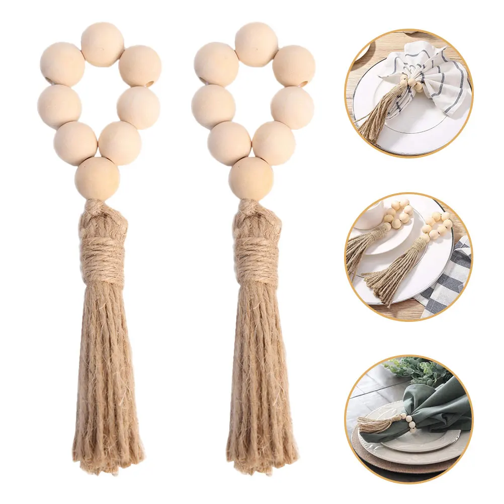 

12pcs Wooden Rings Dining Napkin Holder Rings Color Tassel Home Party Wedding Banquet Serviette Ring Decorations