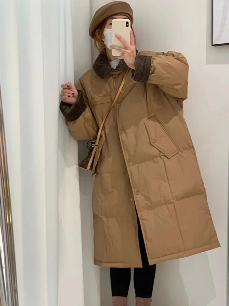 

Длинное хлопковое женское осенне-зимнее пальто свободного кроя в Корейском стиле, обычная длинная молния