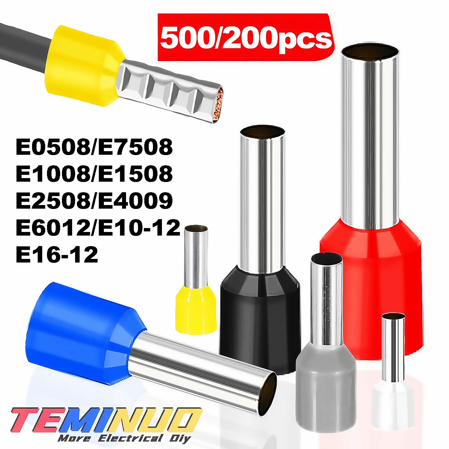 500/200pcs Wire Ferrule Terminal, 9 Different Specifications Multiple Colors Ferrule Connector 22-6AWG 0.5-16mm²