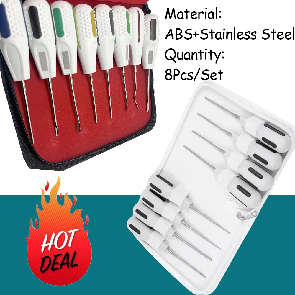 

8 Piece Curved Dental Root Elevator Kit Luxating Elevators for Atraumatic Tooth Extraction Surgical Dentistry Tools Set