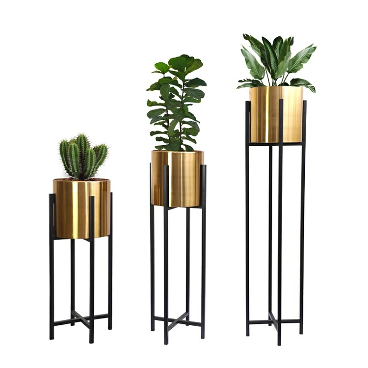 Modern Home Decor Metal Indoor Gold Planting Flower Pot Holder Floor Plant Stand