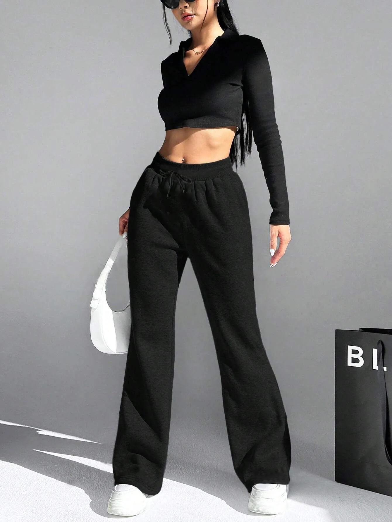 Flare Pants Women Streetwear  high waist Sweatpants Fall Winter Korean Baggy All Match fake drawstring Sports Trousers New