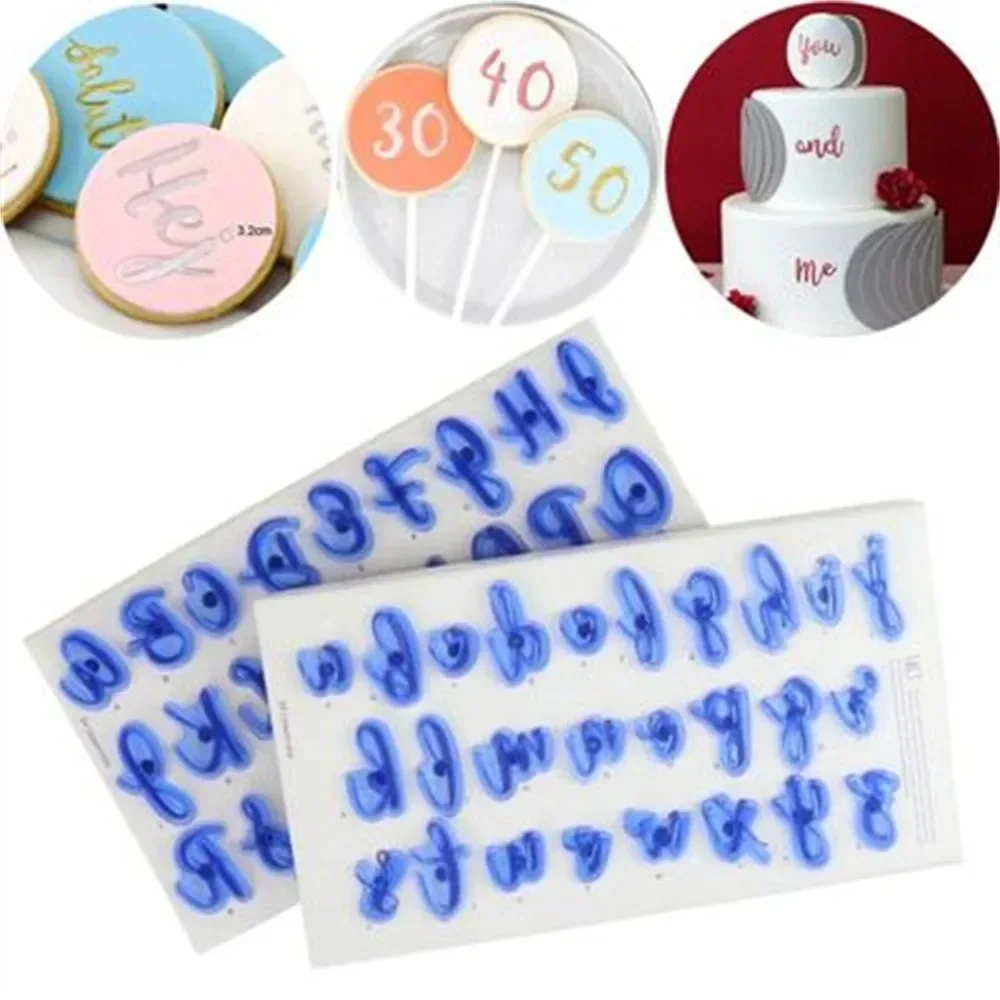 Cake Stamp Mould Alphabet Upper Lower Case Fun Fonts Number Letter Baking Mold Set for Cookie Fondant Cake Decoration Tool