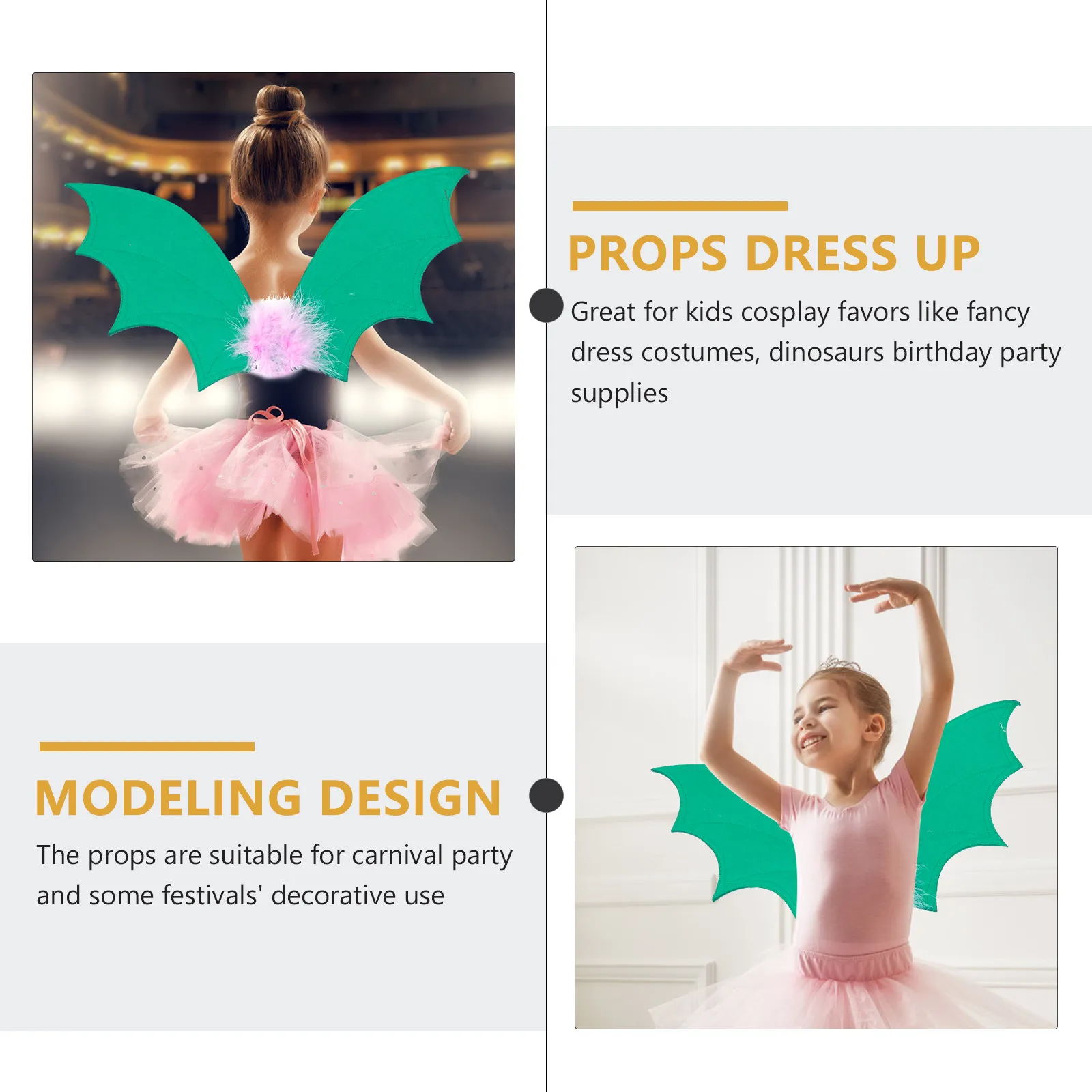 1Set Dinosaur Wing Tail Headband Dress Up Prop Exquisite Cartoon Design Bright Colors Carnival Festival Stage Performance