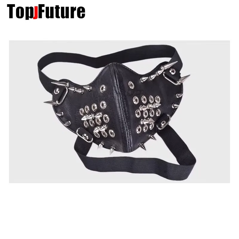 Gothic Lolita Y2K Girls Boys mask punk PU leather mask Men's Women's visor person Motorcycle Steampunk Spike Half Face mask Mask