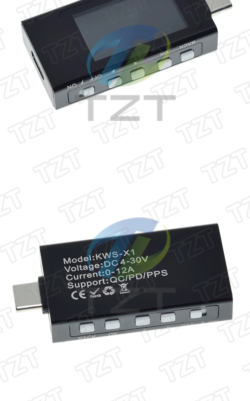 KWS-X1 Typ-C Strom- und Spannungsmonitor DC 4-30V 0-12A Leistungsmesser Tester PD Batteriekapazität Digitaler LCD-Anzeigemesser – Detail 17