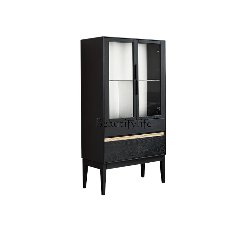 

Light sandalwood French retro style solid wood home bookcase living room locker