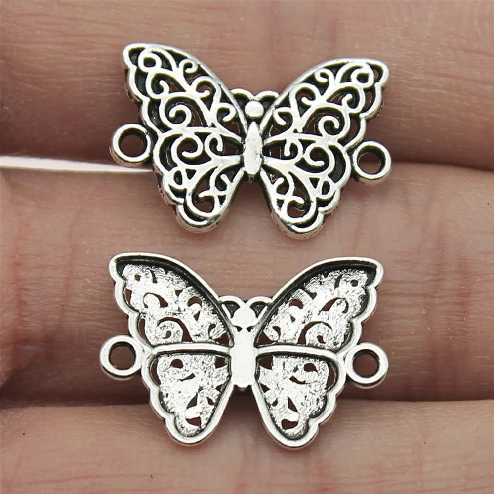 20Pcs/Lot 14*21mm Tibetan Silver Color Butterfly Connector Charms Pendants Bracelet Necklace Jewelry Making Accessories DIY