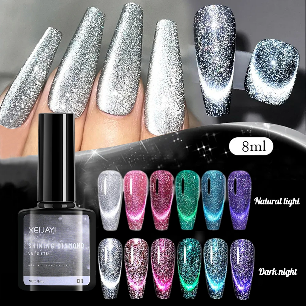 

2024 Dazzling 9D Cat Eye Nail Varnish Exploding Galaxy Diamond Cat Eye Nail Polish Semi Permanent UV Magnet Gel Galaxy serie