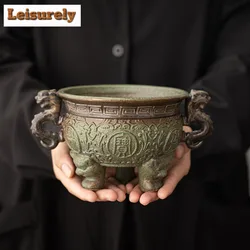 Antique Kiln Change Green Field Incense Stove Treasure Bowl Line Aromatherapy Furnace Consecrate Buddha Triangle Holder Ornament