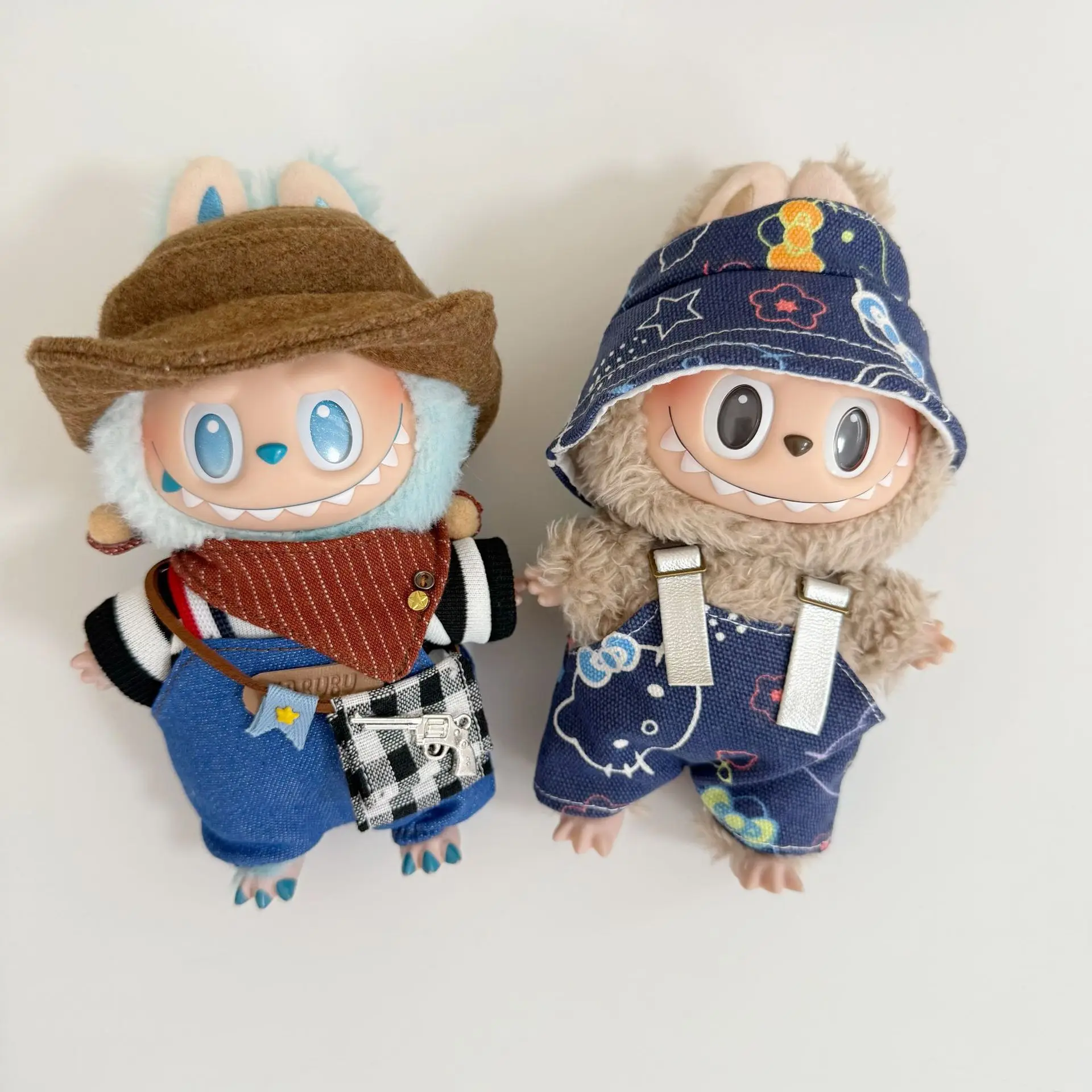 

Clothes For 15cm 17cm 1st 2nd 3rd Generation Labubu Dolls Western Cowboy Gentleman Style Graffiti Hat With Overalls Set