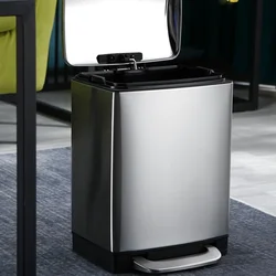 12L Large Capacity Trash Can Stainless Steel Material Garbage Bin Non-Slip Pedal Built-in Waste Bin with Handle Design