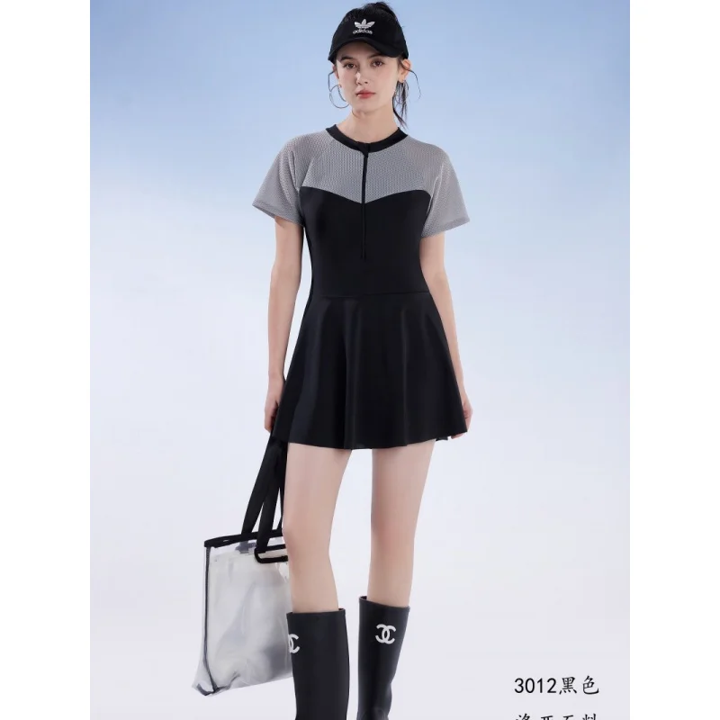 Minsu nuevo traje de baño con falda de una pieza, cintura delgada, talla grande, cubierta adelgazante, traje de una pieza para estudiantes de primavera caliente, malla 3012