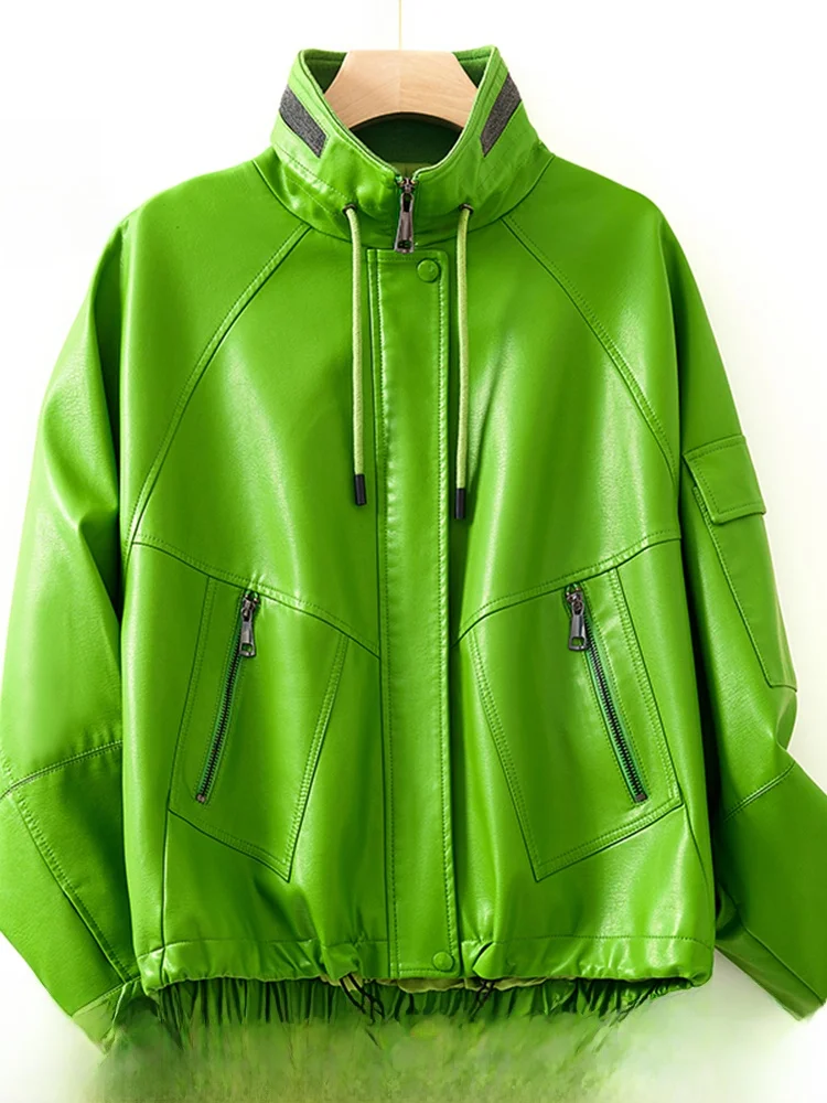   닝 진짜 가죽 자켓 여성용 2025 가을 신상 루즈 캐주얼 천연 가죽 코트 대형 사이즈 탑