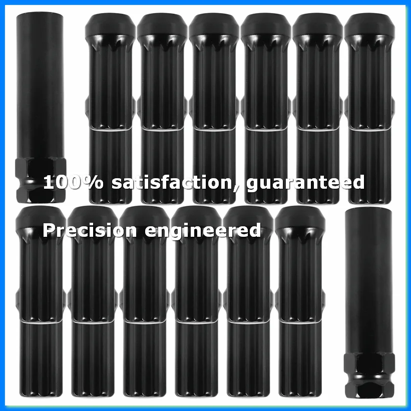 M14X1.5 Wheel Lug Nuts, 24 Pieces 14Mmx1.5 7 Spline Drive Awl Cone Lug Nuts 2Inch Long Black with 2 Socket Key-A07G