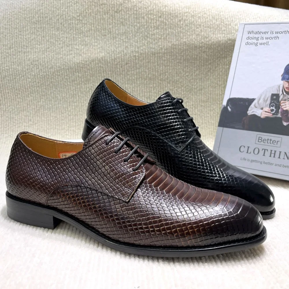 

Classic Men's Genuine Leather Formal Shoes round Toe Derby Handmade Lace-up Wedding Business Office Dress Shoes