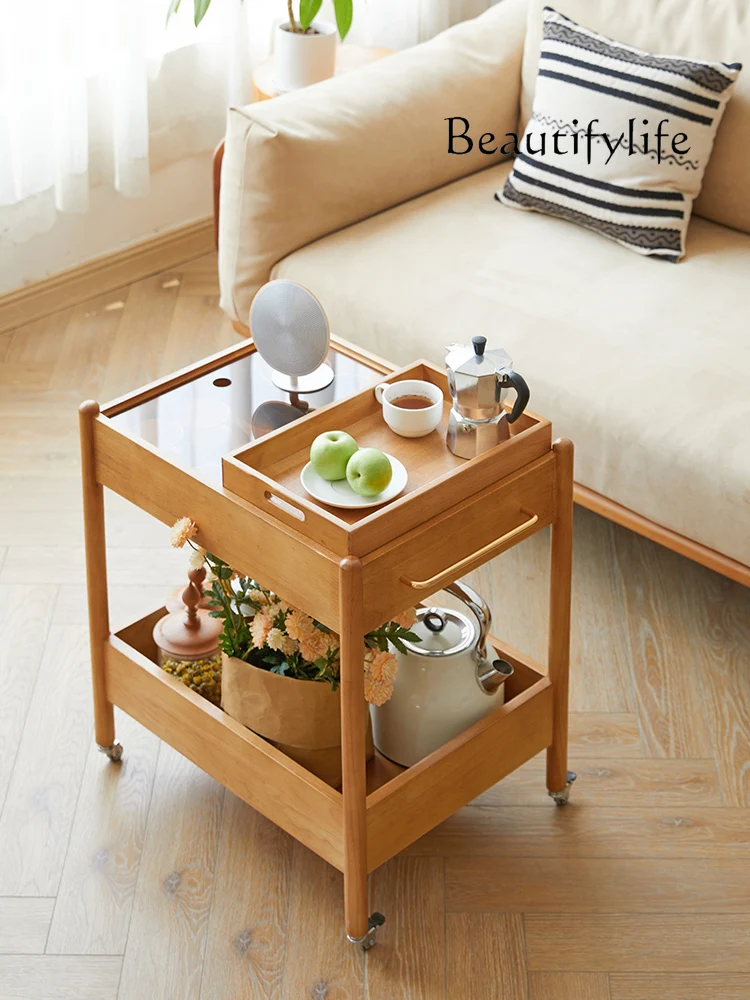 Removable Side Table Simple Coffee Table Sofa Mini Corner Table  Storage with Wheels Trolley