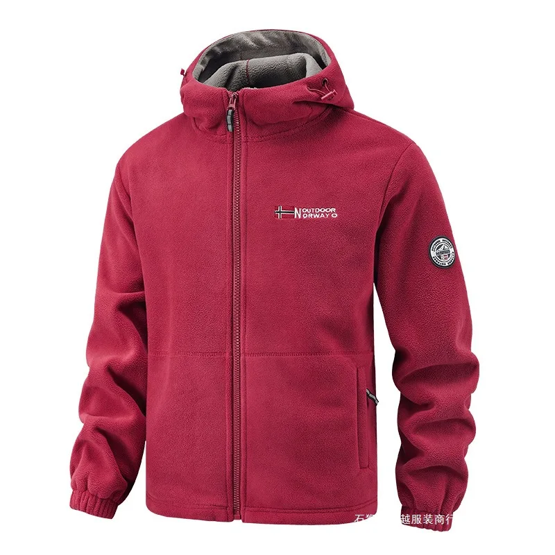 Men Winter Hooded Polar Fleece Jacket Full Zip Up Thick Warm Plush Coat Casual Outdoor Thermal Fleece Outerwear With Drawstring