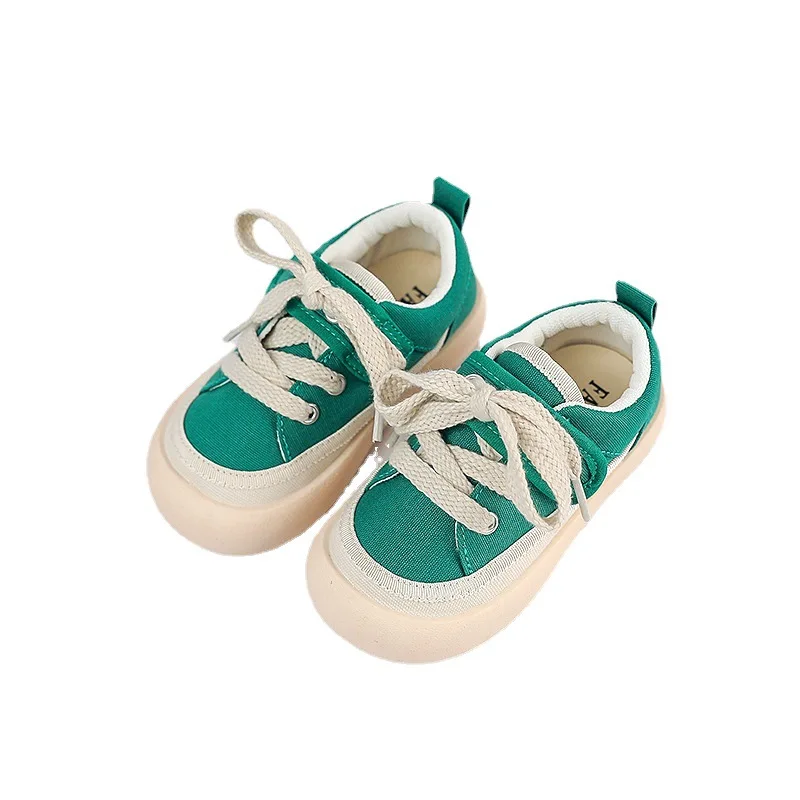 Children Canvas Shoes Spring&Autumn Girls Solid Low Top Casual Shoes Soft Sole Toe Protection Non-slip Sneakers Size 22-31