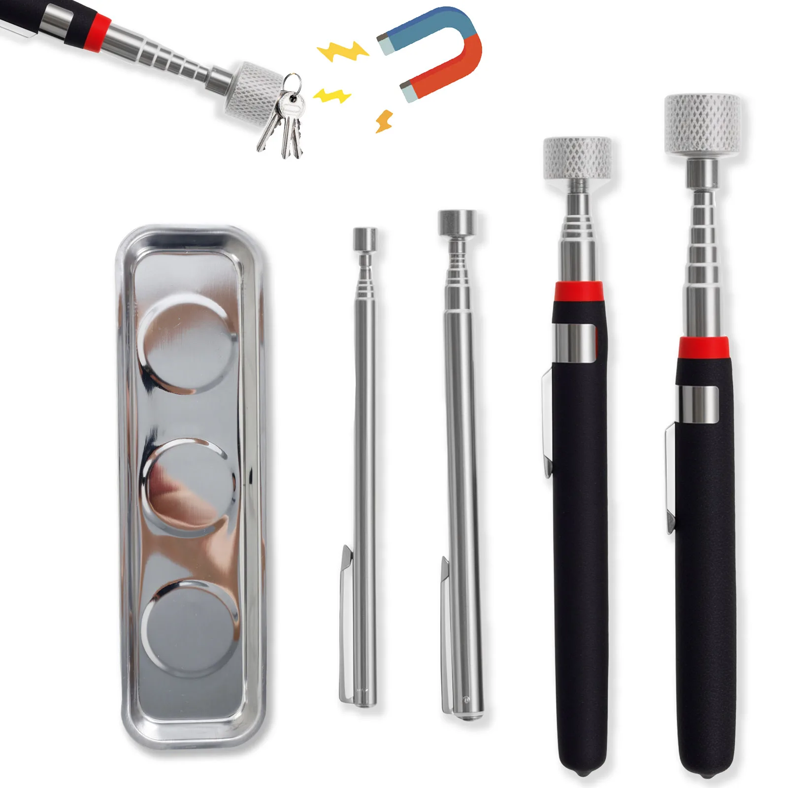 

4/5Pcs Magnetic Pickup Tool with Tray Metal Magneti Pickup Stick Telescopic Magnetic Pick Up Tool Set for Mechanic Automotive