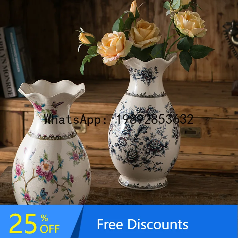 

CZ Vase Ceramic Villa Living Room Dried Flower Arrangement Home Housewarming European Style Decorative Ornament
