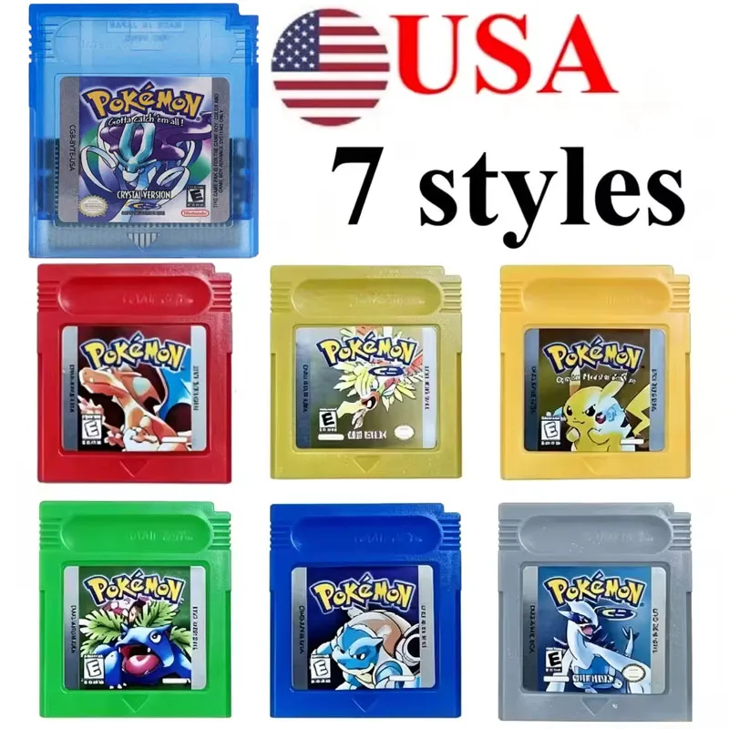 USA ESP FRA GBC Pokémon Cartridge Bundle Red/Blue/Crystal/Gold/Silver/Yellow/Green Multilingual Card Pokémon Game Card