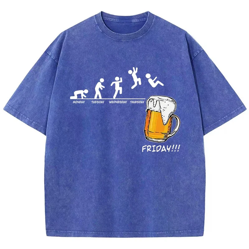 White The Joy Of Drinking Beer On Friday T-Shirt Mens Shoulder Drop Popular T Shirt Fashion Vigor Tees Normcore Cotton Tops